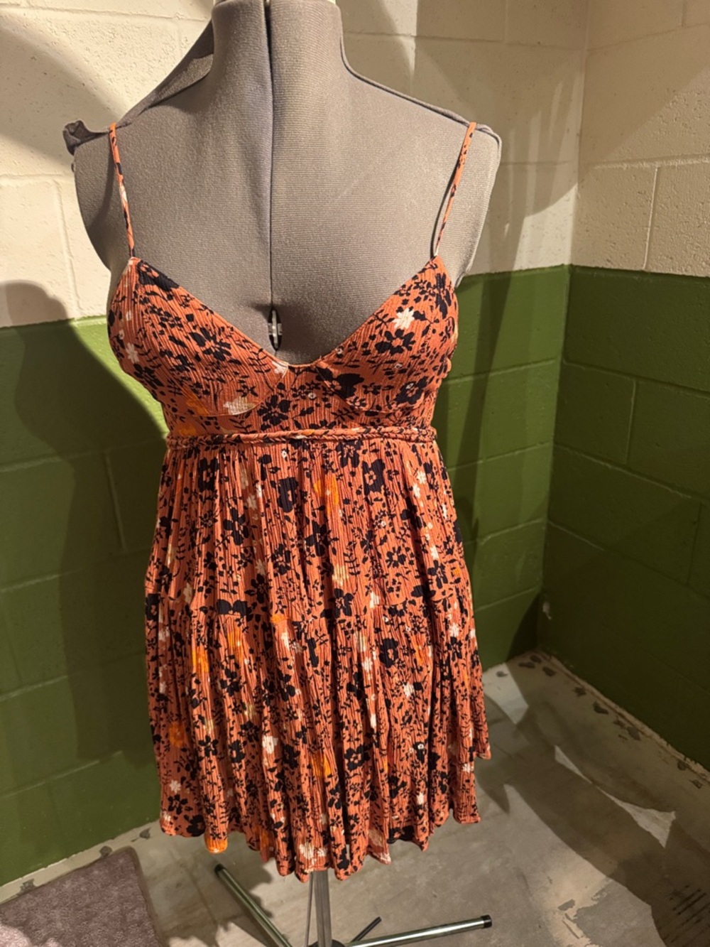 Free People X Revolve KayleBurnt Orange Floral Spaghetti-Strap Mini Dress - Picture 3 of 4